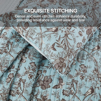 Quilt Set Queen Size Floral Patchwork Quilted, Soft Comforter Set Bedding Sets, Coverlet Bedspread Decorative Quilts with 2 Pillow Shams, (90"x90", 2 Pieces)