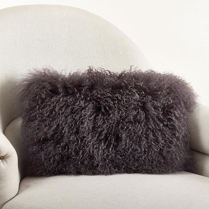 SARO LIFESTYLE Mongolian Lamb Fur Poly Filled Throw Pillow