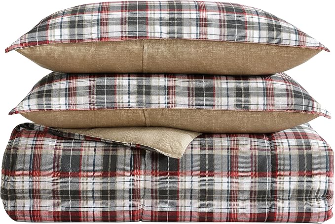 Eddie Bauer - King Comforter Set, Reversible Plaid Alt Down Bedding with Matching Shams, Home Decor for Colder Months (Astoria Red, King)