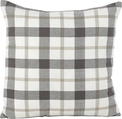 SARO LIFESTYLE Classic Plaid Pattern Cotton Down Filled Throw Pillow, 20" x 20", Grey