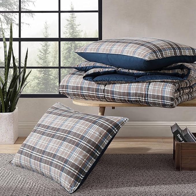 Eddie Bauer- King Comforter Set, Reversible Microsuede Bedding with Matching Sham(s), Casual Luxurious Bedding Set (Rugged Plaid Brown, King)