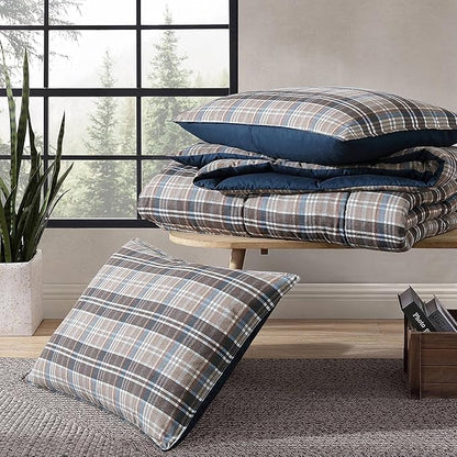 Eddie Bauer- King Comforter Set, Reversible Microsuede Bedding with Matching Sham(s), Casual Luxurious Bedding Set (Rugged Plaid Brown, King)