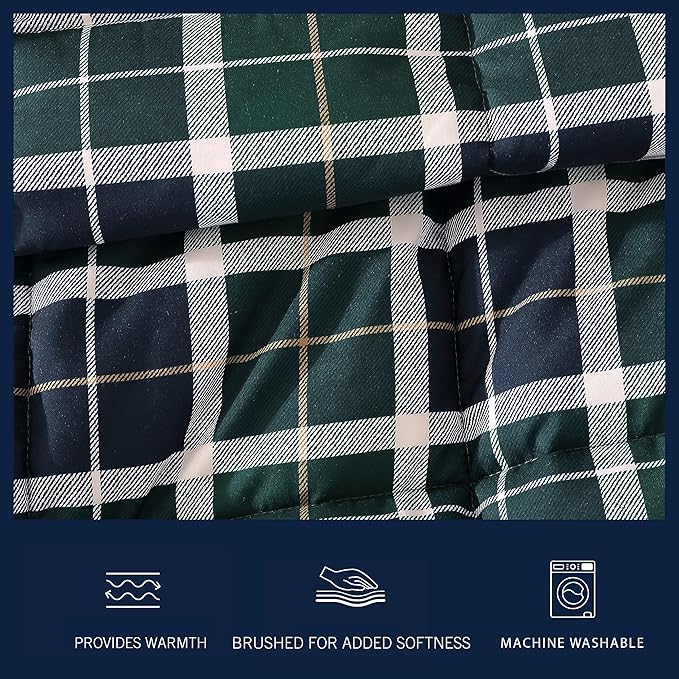 Nautica - King Comforter Set, Ultra Soft Bedding with a Woven Textured Feel, Medium Weight for Year Round Comfort, 3 Piece Bed Set with Matching Pillowcases (Northsail Plaid Navy)