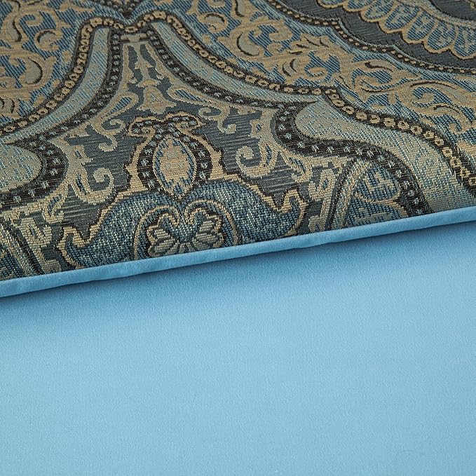 Chezmoi Collection Pierre Comforter Set California King Size, 7-Piece Blue Gold Medallion Paisley Jacquard Bedding Set