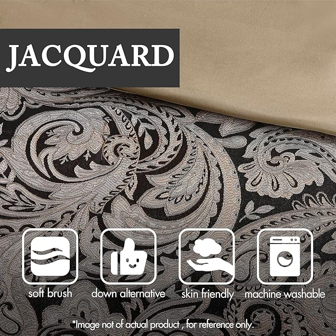 Madison Park Aubrey Cozy Comforter Set, Faux Silk Jacquard Paisley Design - All Season Down Alternative Bedding with Cotton Bed Sheets, Bed Skirt & Toss Pillows, King Black 12 Piece