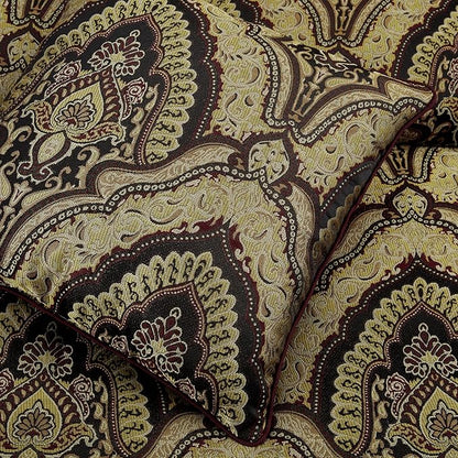 Chezmoi Collection Pierre Comforter Set King Size, 7-Piece Burgundy Black Gold Medallion Paisley Jacquard Bedding Set
