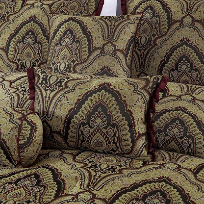 Chezmoi Collection Pierre Comforter Set Queen Size, 7-Piece Burgundy Black Gold Medallion Paisley Jacquard Bedding Set