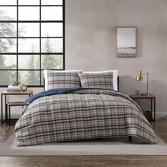 Eddie Bauer- King Comforter Set, Reversible Microsuede Bedding with Matching Sham(s), Casual Luxurious Bedding Set (Rugged Plaid Brown, King)
