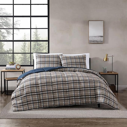 Eddie Bauer- King Comforter Set, Reversible Microsuede Bedding with Matching Sham(s), Casual Luxurious Bedding Set (Rugged Plaid Brown, King)