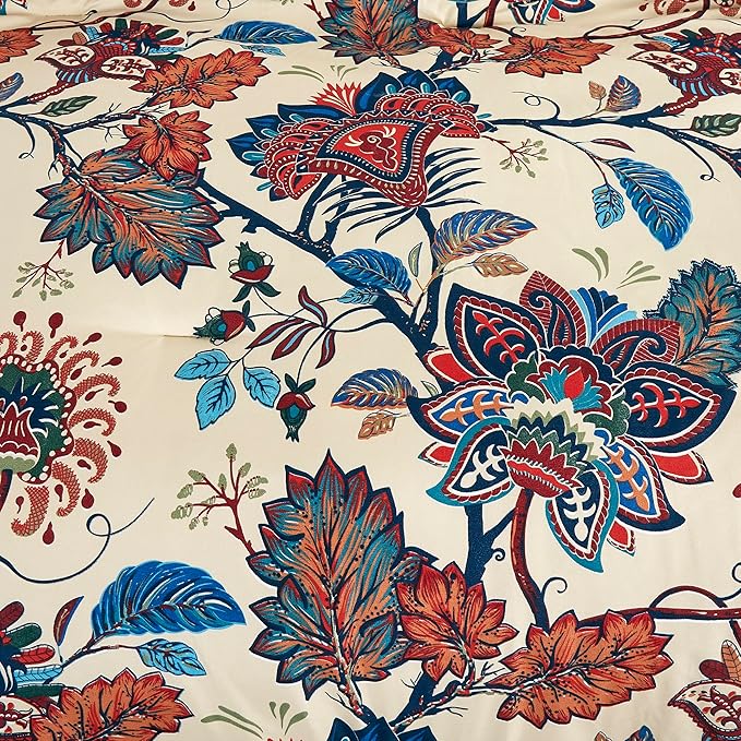 Chezmoi Collection Azura 2-Piece Floral Comforter Set Twin - Multicolor Blue Red Orange Cream Printed Microfiber Lightweight Bedding Set for All Season
