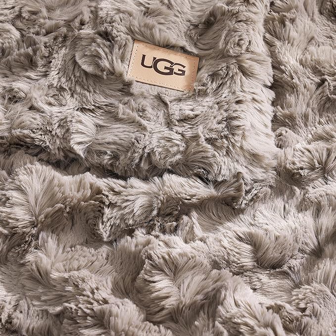 UGG Faux Fur Twin Size Blanket, Double-Sided Warm Cozy Blanket, Extra Large Throw for Sofa, Washable Bedding for Twin XL Size Bed, Cute Room Decor, 66" x 90", Oyster Brown (Adalee)