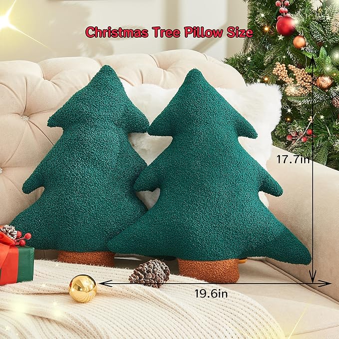 Christmas Tree Pillows Set of 2 Christmas Pillows. Tree Shaped Throw Pillows Xmas Plush Decorations Pillow Gingerbread House Candy Pillow for Thanksgiving Home Decor. Xmas Decor for Party