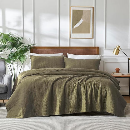palassio Green 100% Cotton Quilt California Cal King Size Bedding Sets with Pillow Shams,Oversized Lightweight Soft Bedspread Coverlet, Cozy Bed Cover for All Season, 3 Pieces, 118x106 inches