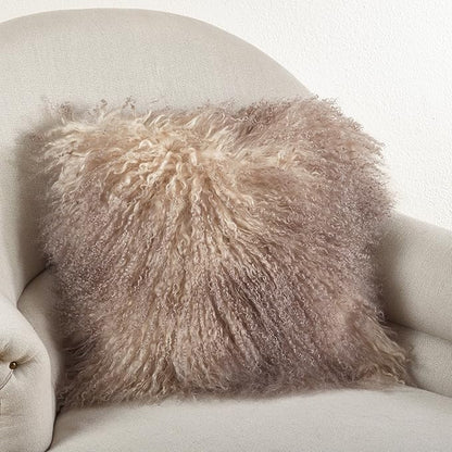 SARO LIFESTYLE Mongolian Lamb Fur Poly Filled Throw Pillow