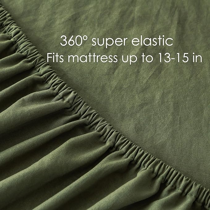 5-Piece Ultra-Soft Twin Bed Sheets and Comforter Set, Lightweight Washed Cozy PolyCotton Quilt for All Season, 1 Comforter Flat Sheet Fitted Sheet 1 Pillow Case 1 Pillowsham(Olive Green,Twin)