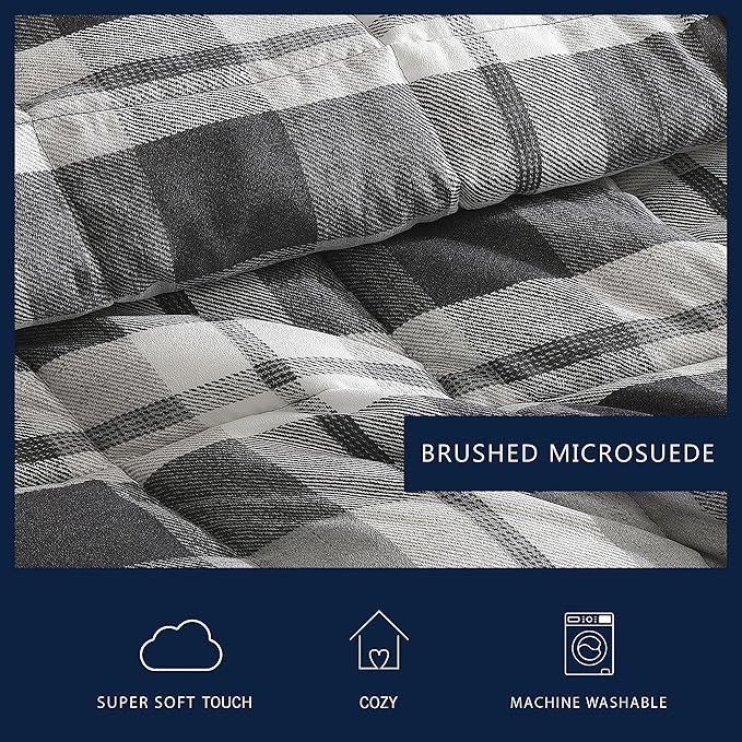 Nautica - King Comforter Set, Reversible Bedding with Matching Shams, Microsuede with Sherpa Reverse, Oek-Tex Certified (Crossview Plaid Charcoal)