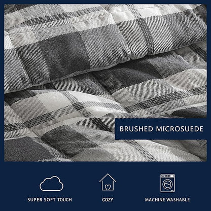 Nautica - King Comforter Set, Reversible Bedding with Matching Shams, Microsuede with Sherpa Reverse, Oek-Tex Certified (Crossview Plaid Charcoal)