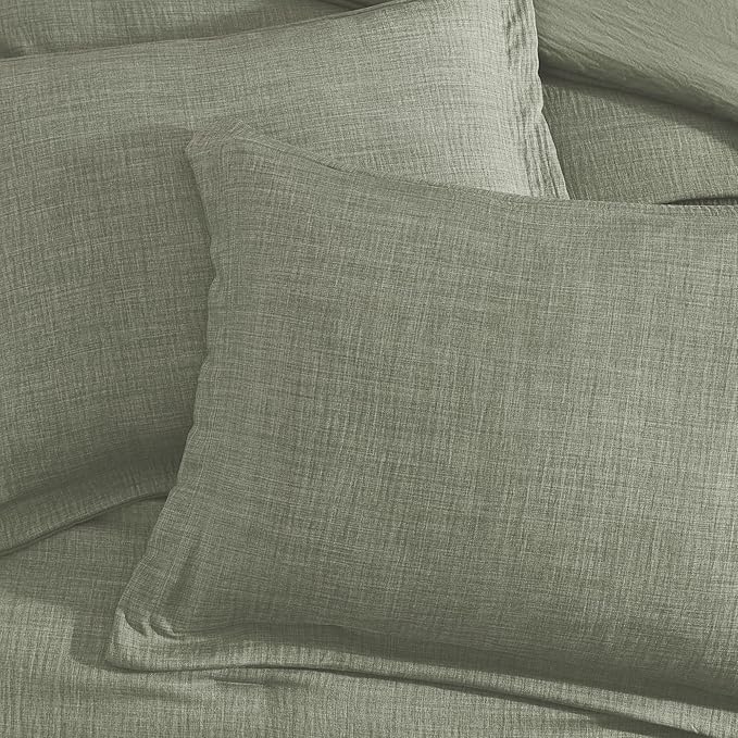 Geniospin Queen Comforter Set - 7 Pieces Comforter Queen Size, Solid Bedding Set for All Season, Textured Bed in a Bag with Sheets, Pillowcases and Shams (Sage Green, 90''x90'')
