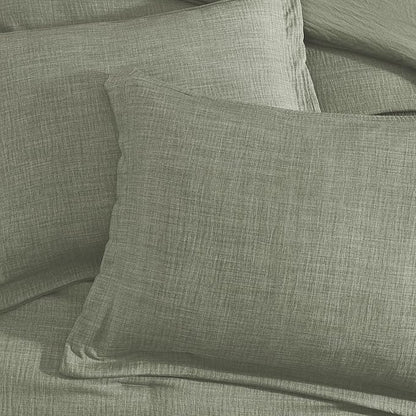 Geniospin Queen Comforter Set - 7 Pieces Comforter Queen Size, Solid Bedding Set for All Season, Textured Bed in a Bag with Sheets, Pillowcases and Shams (Sage Green, 90''x90'')
