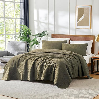 palassio Green Cotton Quilt Twin Size Bedding Sets with Pillow Shams, Olive Lightweight Soft Bedspread Coverlet, Sage Quilted Comforter Bed Cover for All Season, 2 Pieces, 68x86 inches