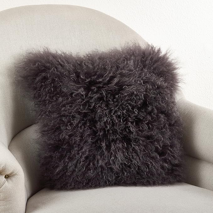 SARO LIFESTYLE Mongolian Lamb Fur Poly Filled Throw Pillow