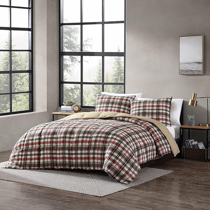 Eddie Bauer - King Comforter Set, Reversible Plaid Alt Down Bedding with Matching Shams, Home Decor for Colder Months (Astoria Red, King)