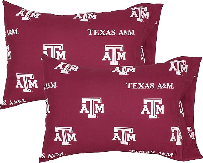 College Covers Everything Comfy Texas A&M Aggies Pillowcase Pair, Standard, 20" x 30", Includes 2 Pillowcases