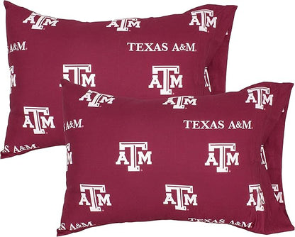 College Covers Everything Comfy Texas A&M Aggies Pillowcase Pair, Standard, 20" x 30", Includes 2 Pillowcases