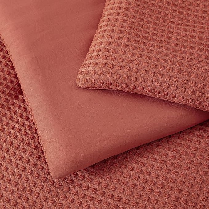 Chezmoi Collection Wilmer 3-Piece Full Comforter Set, Terracotta, Soft and Cozy Lightweight Waffle Weave Comforter Bedding for All Season