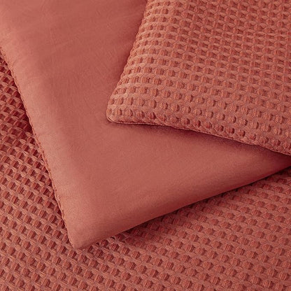 Chezmoi Collection Wilmer 3-Piece Full Comforter Set, Terracotta, Soft and Cozy Lightweight Waffle Weave Comforter Bedding for All Season