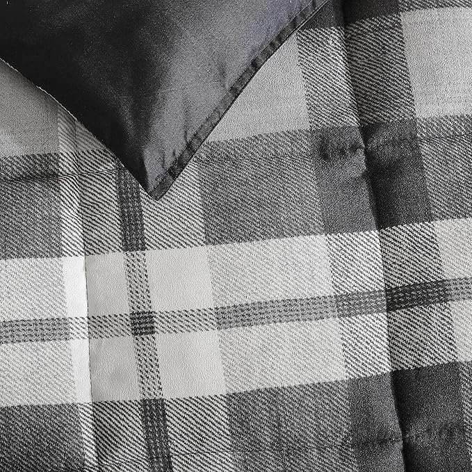 Nautica - King Comforter Set, Reversible Bedding with Matching Shams, Microsuede with Sherpa Reverse, Oek-Tex Certified (Crossview Plaid Charcoal)