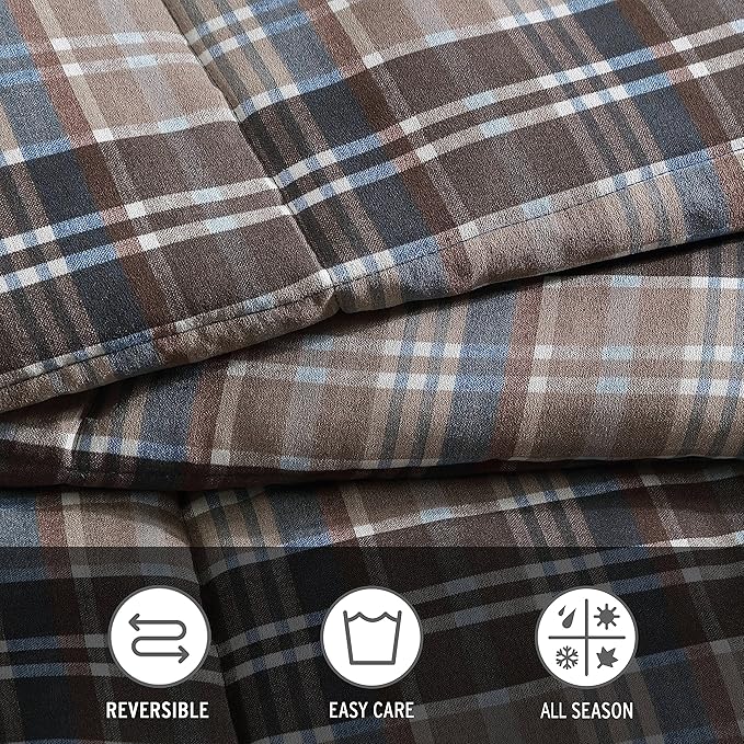 Eddie Bauer- King Comforter Set, Reversible Microsuede Bedding with Matching Sham(s), Casual Luxurious Bedding Set (Rugged Plaid Brown, King)