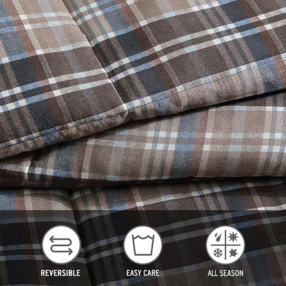 Eddie Bauer- King Comforter Set, Reversible Microsuede Bedding with Matching Sham(s), Casual Luxurious Bedding Set (Rugged Plaid Brown, King)