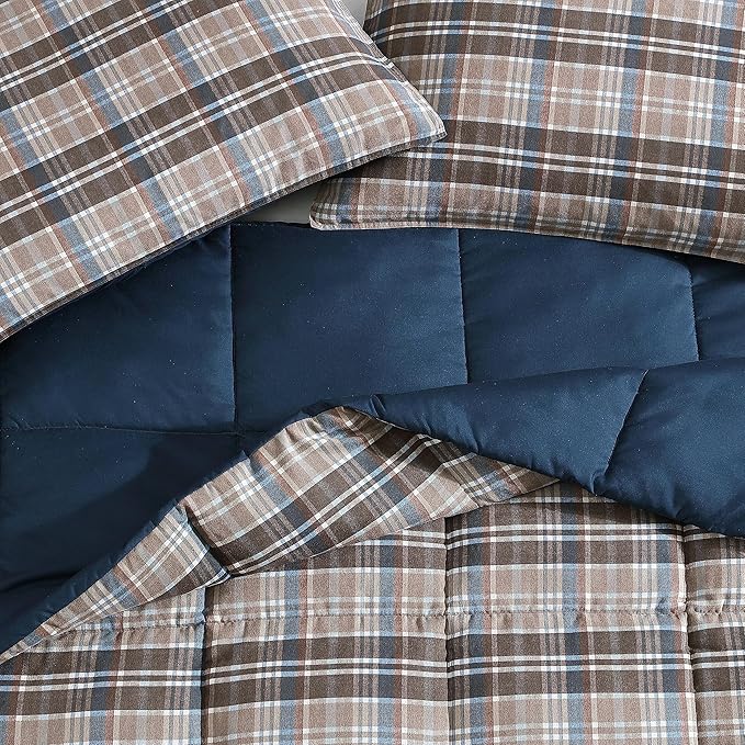 Eddie Bauer- King Comforter Set, Reversible Microsuede Bedding with Matching Sham(s), Casual Luxurious Bedding Set (Rugged Plaid Brown, King)