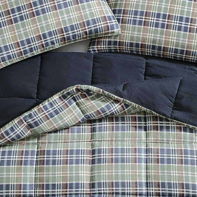 Eddie Bauer - King Comforter Set, Reversible Plaid Alt Down Bedding with Matching Shams, Cozy Home Decor for Colder Months, Oeko-Tex Certified (Rugged Navy, King)
