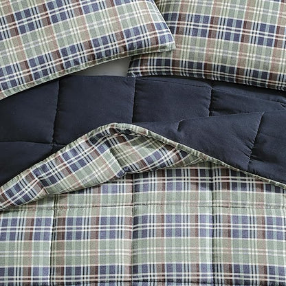 Eddie Bauer - King Comforter Set, Reversible Plaid Alt Down Bedding with Matching Shams, Cozy Home Decor for Colder Months, Oeko-Tex Certified (Rugged Navy, King)