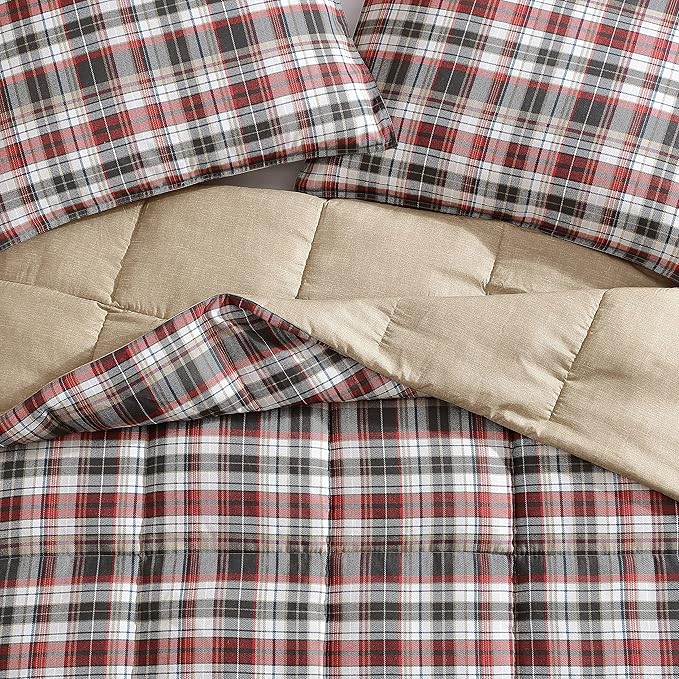 Eddie Bauer - King Comforter Set, Reversible Plaid Alt Down Bedding with Matching Shams, Home Decor for Colder Months (Astoria Red, King)