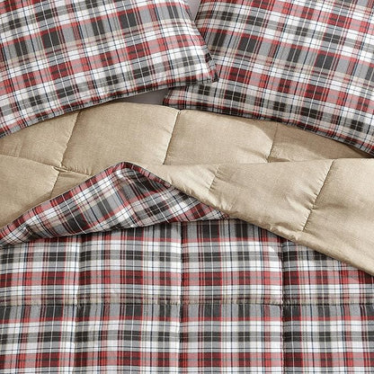 Eddie Bauer - King Comforter Set, Reversible Plaid Alt Down Bedding with Matching Shams, Home Decor for Colder Months (Astoria Red, King)